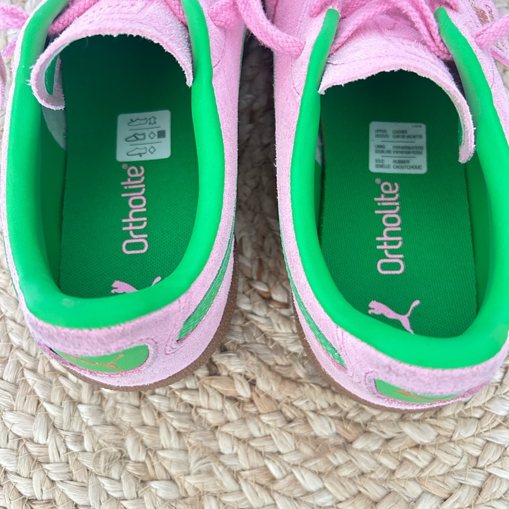 Puma Pink and Green Suede Sneakers with Gum Sole women’s size 61/2 Like new - Picture 6 of 8